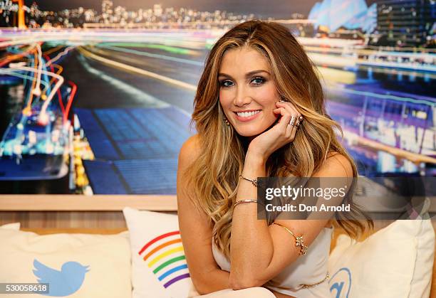 Delta Goodrem poses inside the Blue Room ahead of the Delta Goodrem Fan Party at Twitter HQ on May 10, 2016 in Sydney, Australia.