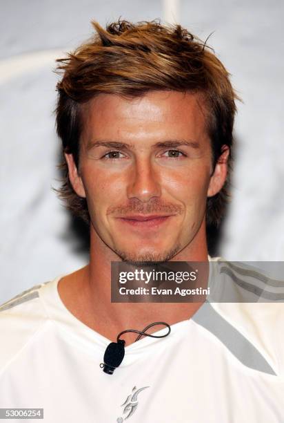 Soccer superstar David Beckham unveils his new Predator adidas boot and product line at the adidas Sport Performance Store June 1, 2005 in New York...