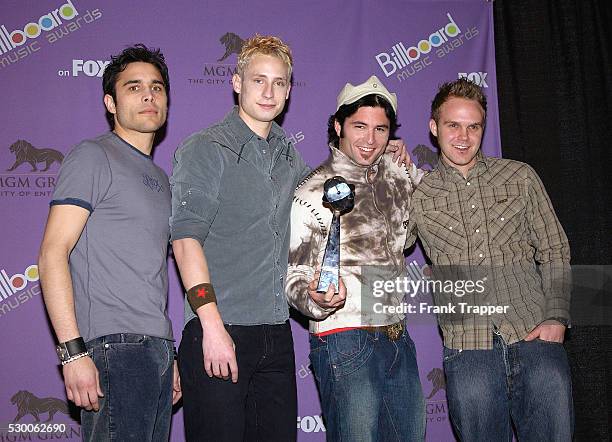 Trapt in the press room with award for Rock Track of the Year at the 2003 Billboard Music Awards.