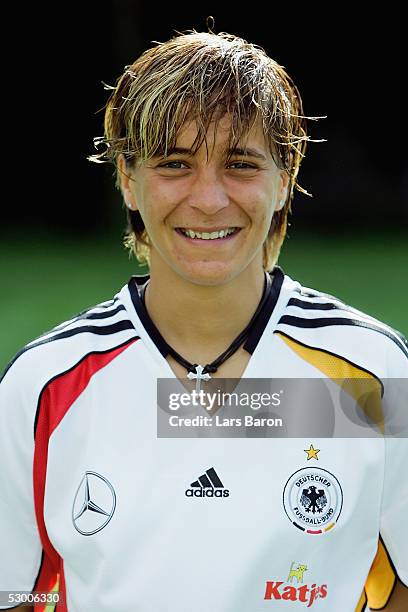 Sandra Smisek poses during the photo call for the German Football Team on June 1, 2005 in Heusenstamm, Germany.