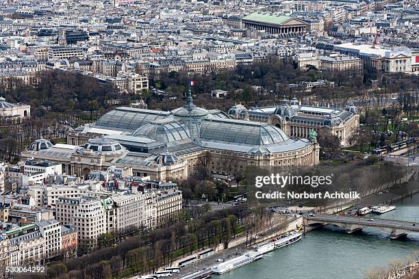 high angle view of city, grand palais, paris, france - grand palais photos et images de collection