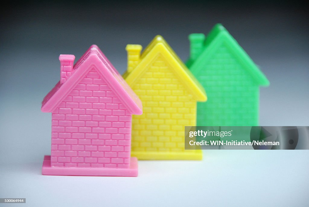 Close-up of three model homes