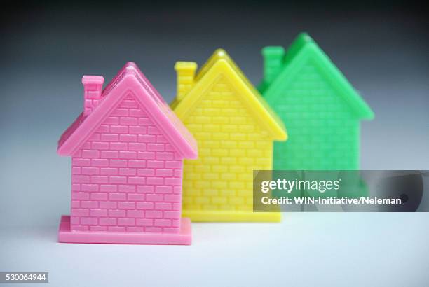 close-up of three model homes - doll house imagens e fotografias de stock