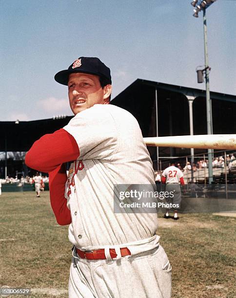 Stan Musial of the St. Louis Cardinals poses for a circa 1950s publicity photo. Musial spent his entire career with the Cardinals, from 1941-63.