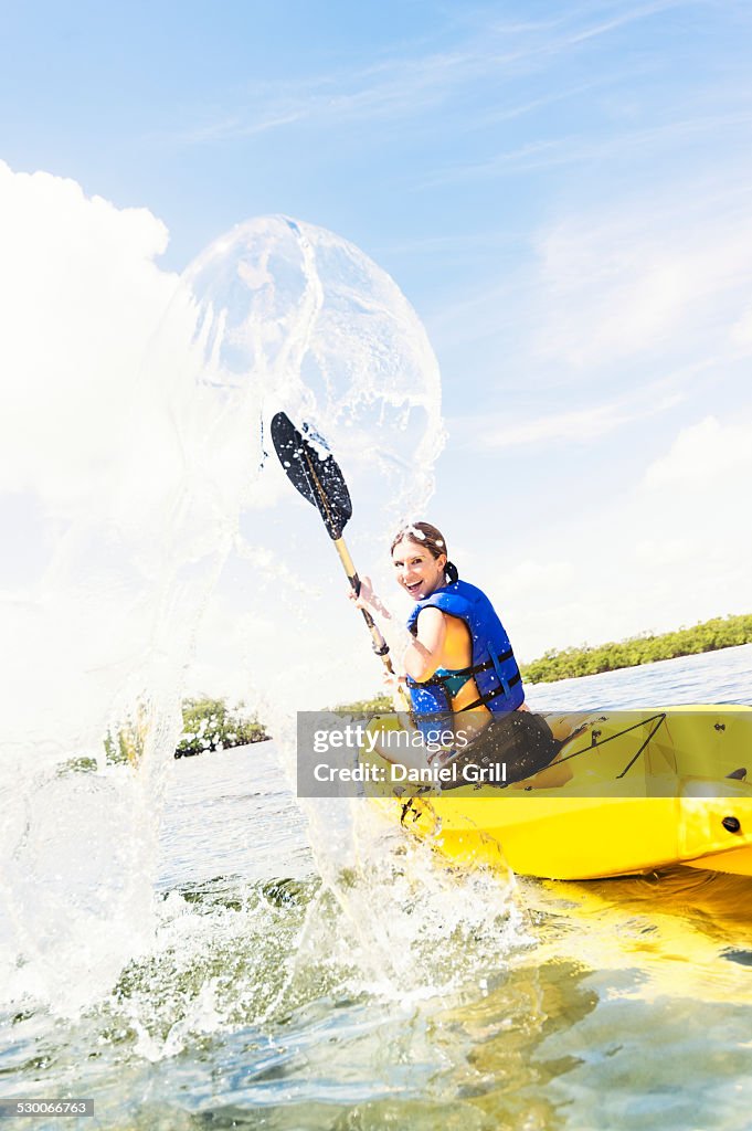 USA, Florida, Jupiter, Woman kayaking