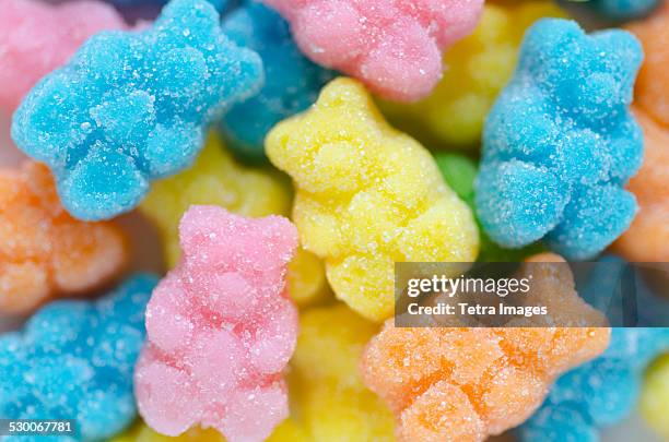 close-up of gummy bears - pile of candy ストックフォトと画像