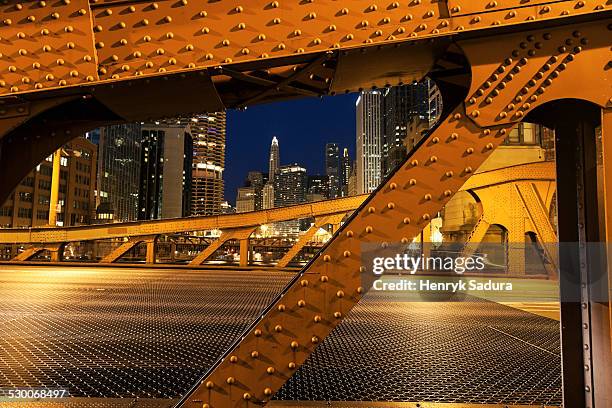 usa, illinois, chicago, bridge on chicago river - bridge architecture up close night stock pictures, royalty-free photos & images