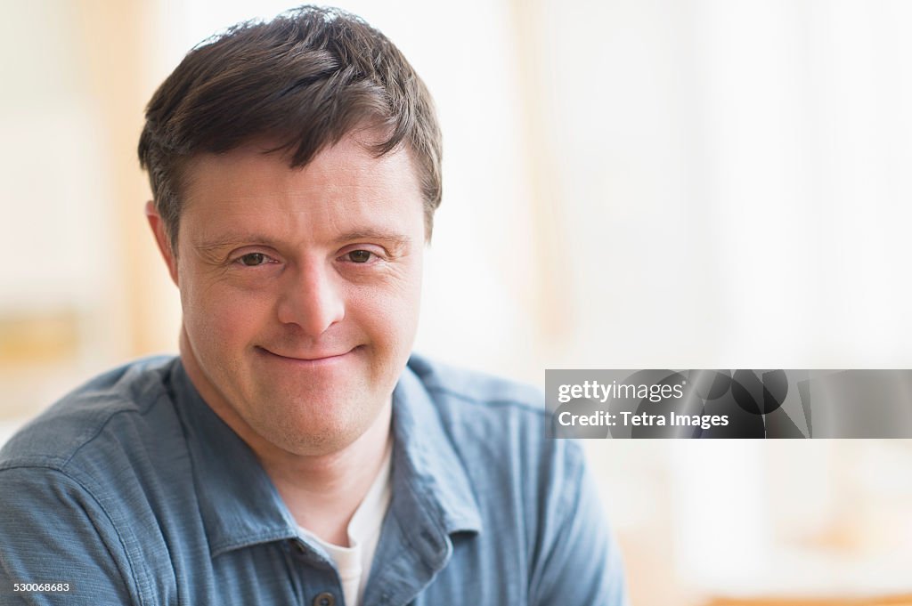 USA, New Jersey, Portrait of man with down syndrome