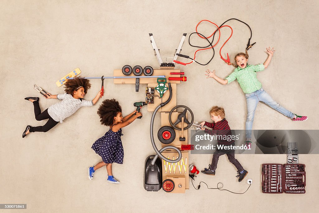 Children experimenting with electricity