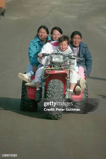 four generations riding an off-road vehicle - tundra buggy bildbanksfoton och bilder