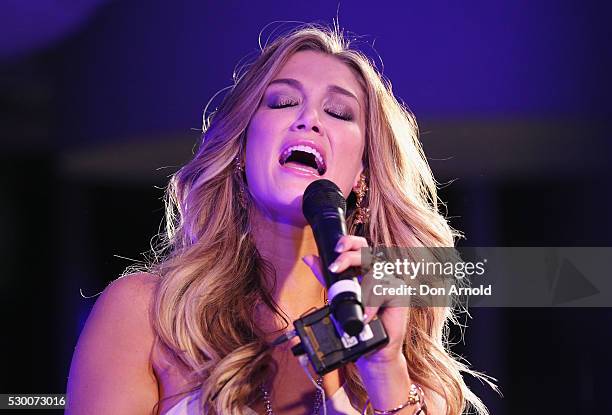 Delta Goodrem performs live during the Delta Goodrem Fan Party at Twitter HQ on May 10, 2016 in Sydney, Australia.