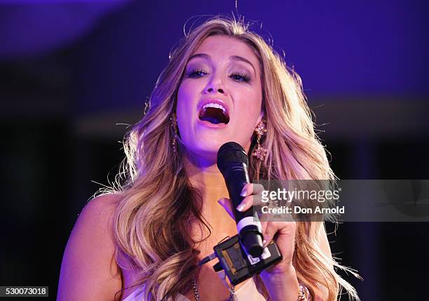 Delta Goodrem performs live during the Delta Goodrem Fan Party at Twitter HQ on May 10, 2016 in Sydney, Australia.