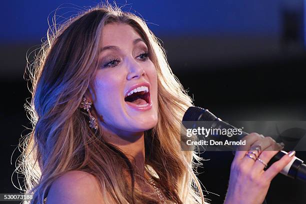 Delta Goodrem performs live during the Delta Goodrem Fan Party at Twitter HQ on May 10, 2016 in Sydney, Australia.