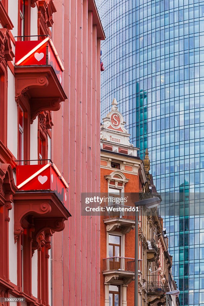 Germany, Hesse, Frankfurt, view to old buildings at red light district in front of modern office building