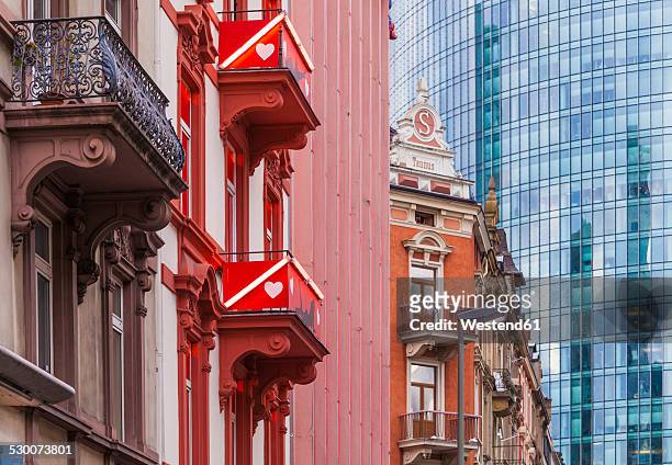 germany, hesse, frankfurt, view to old buildings at red light district in front of modern office building - red light district stock pictures, royalty-free photos & images