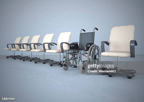 row of office chairs with one wheelchair - accessibility stock illustrations