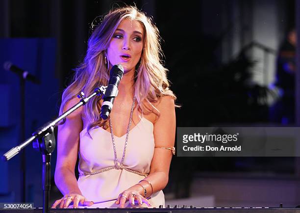 Delta Goodrem performs live during the Delta Goodrem Fan Party at Twitter HQ on May 10, 2016 in Sydney, Australia.