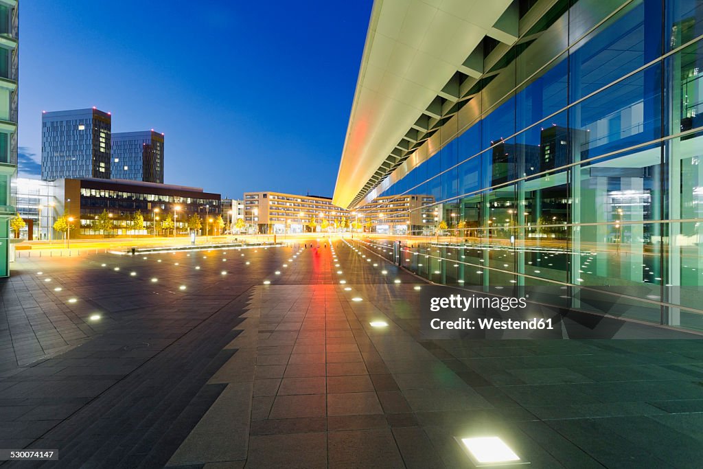 Luxembourg, Luxembourg City, Modern buildings at the Place de l'Europe at night