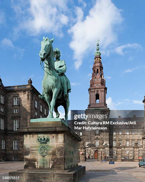 view of christiansborg palace, copenhagen, zealand, denmark - christiansborg palace stockfoto's en -beelden