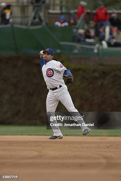 Jerry Hairston of the Chicago Cubs fields against the Pittsburgh Pirates on April 23, 2005 at Wrigley Field in Chicago, Illinois. The Pirates...