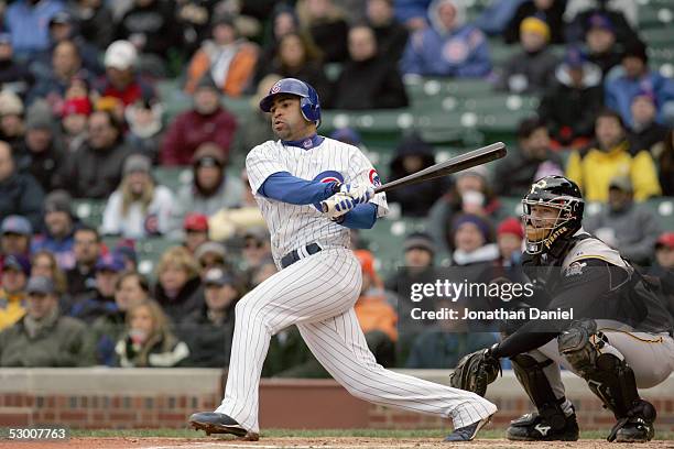Jerry Hairston of the Chicago Cubs bats against the Pittsburgh Pirates on April 23, 2005 at Wrigley Field in Chicago, Illinois. The Pirates defeated...