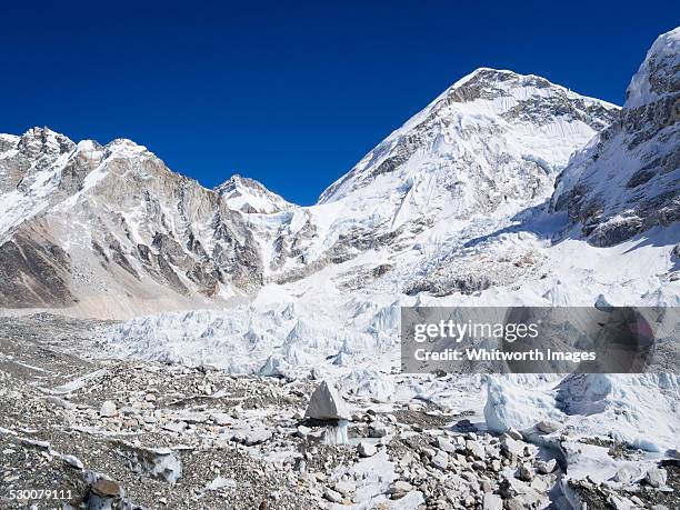 everest base camp site on khumbu glacier - icefall stock pictures, royalty-free photos & images