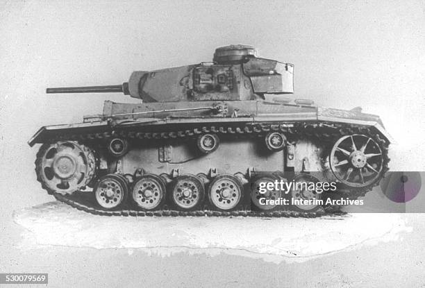 View, from the side, of a Panzer III , a medium tank used by the Germans during World War II, 1940s.