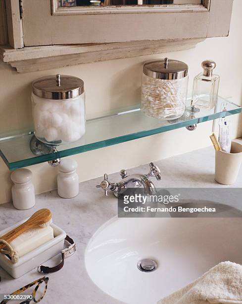 marble countertop on bathroom vanity - cotton wool fotografías e imágenes de stock