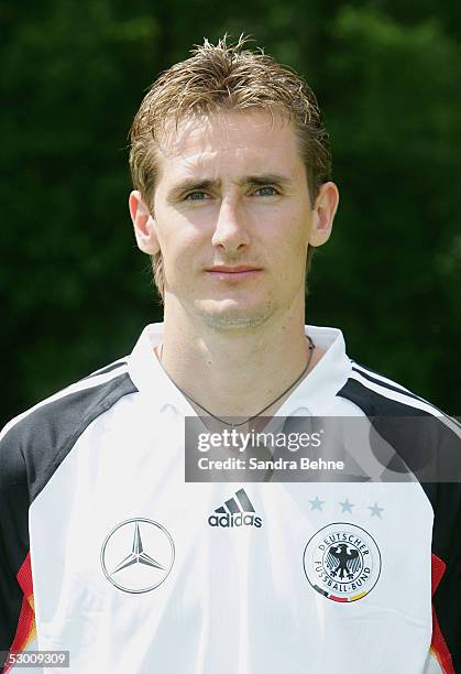 Miroslav Klose poses during the photo call of the German Football Team on June 1, 2005 in Munich, Germany.