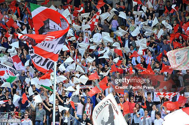 Carpi's supporters during the Serie A football match between FC Carpi and SS Lazio at Braglia Stadium in Modena. Lazio beat by 3 to 1 on Carpi at the...