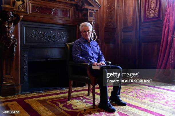 Writer John Irving poses during the presentation of his new novel "Avenida de los Misterios" at the Casa America, in Madrid on May 10, 2016.