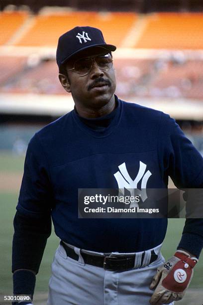 Firstbaseman Bob Watson of the New York Yankees, during batting practice prior to a game in May, 1981 against the California Angels at Anaheim...