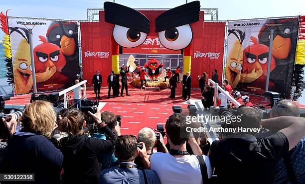 Omar Sy and Josh Gad attend the "The Angry Birds Movie" Photocall at the annual 69th Cannes Film Festival at JW Marriott on May 10, 2016 in Cannes,...