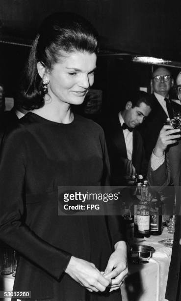Former US first lady Jacqueline Kennedy Onassis hosts a reception and presentation for copies of the book 'Oratorio Dominica,' donated by the Italian...