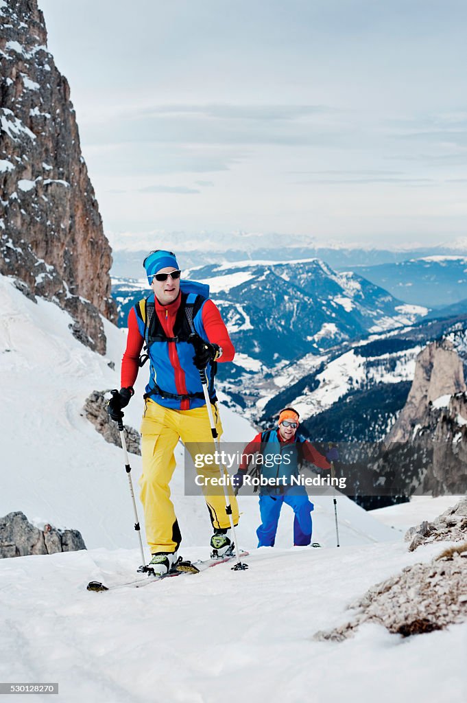 Men on a ski tour, Santa Cristina, Valgardena, Alto Adige, Italy