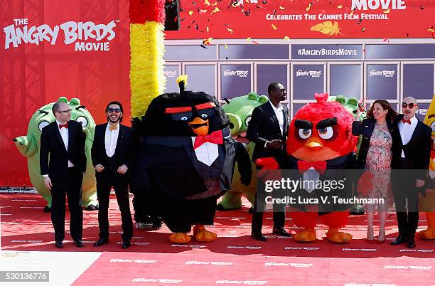 Producer John Cohen, Singer Timur Rodriguez, actor Omar Sy, TV presenter Raya Abirached and actor Maccio Capatonda attend "The Angry Birds Movie"...