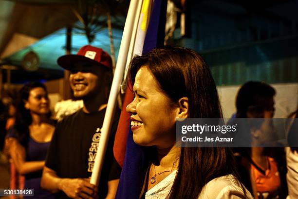 Well wishers from all over the city gather in front of Rodrigo Duterte's residence to show their support on May 10, 2016 in Davao City, Philippines....