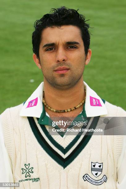 Portrait of Kabir Ali of Worcestershire taken during the Worcestershire County Cricket Club photocall at the County Ground on April 11, 2005 in...