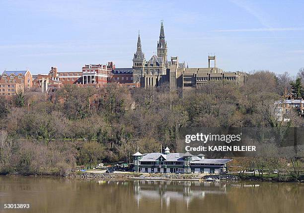 This 05 April, 2005 view shows the spires of Healy Hall on the Georgetown University campus in Washington, DC. Georgetown University founded in 1789,...