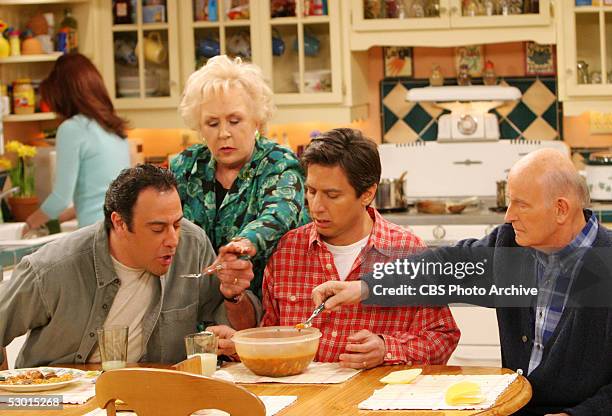 Marie takes care of the three men in her life on the May 16 series finale of EVERYBODY LOVES RAYMOND. From left to right: Brad Garrett, Doris...