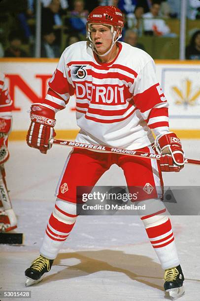 Swedish hockey player Nicklas Lidstrom, defenseman for the Detroit Red Wings, wears an Original Six throwback jersey on the ice during a game against...