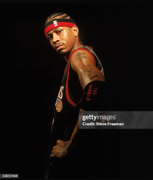 Allen Iverson of the Philadelphia 76ers poses for a portrait during NBA Media Day at the 76ers Practice Facility circa October of 2004 in...