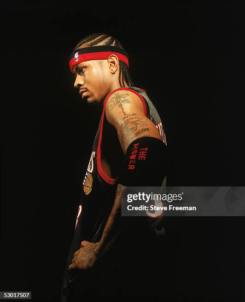 Allen Iverson of the Philadelphia 76ers poses for a portrait during NBA Media Day at the 76ers Practice Facility circa October of 2004 in...