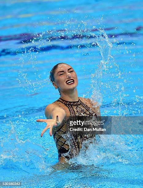 Evangelia Platanioti of Greece competes in the Synchronised Swimming Solo Free Final on Day Two of the LEN European Swimming Championships at the...