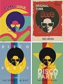 Disco party event flyers set. Collection of the vintage posters.