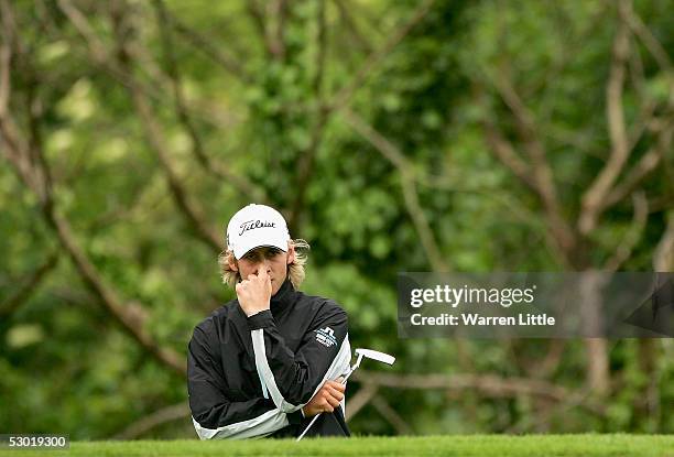 James Heath of England looks on from the back of the third green during the third round of The Celtic Manor Wales Open 2005 at The Celtic Manor...