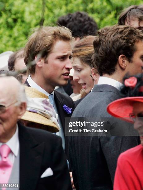 Prince William attends the society wedding of his friend Hugh Van Cutsem Junior to Rose Astor at Burford Parish Church on June 4, 2005 in Burford,...