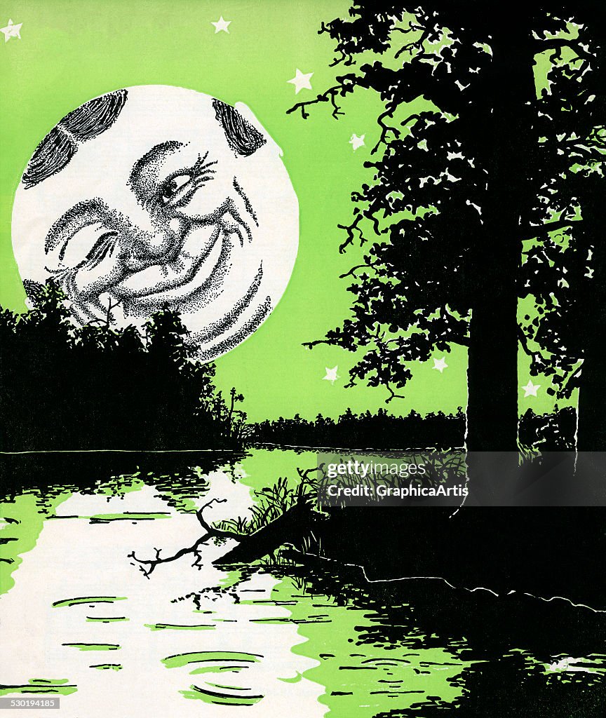 Moon Man And River Landscape