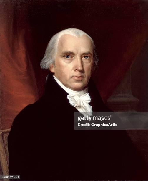 Portrait of James Madison, the 'Father of the Constitution,' by an unknown artist , 1816. The portrait was commissioned by James Monroe.