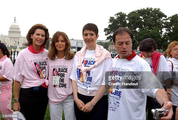 In this handout photo, Nancy Brinker, Komen Foundation founder, Actress Jaclyn Smith, a breast cancer survivor and Honorary Survivor Chair, Klara...